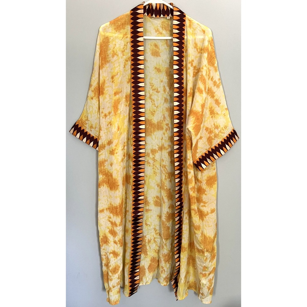 Soft Surroundings Kimono Womens One Size Yellow Orange Open Front Boho Duster